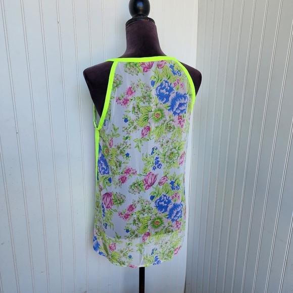 Poly Poly Yellow Floral Zip Sheer Blouse Retro Bright Boho Chic Sz M - Picture 6 of 11